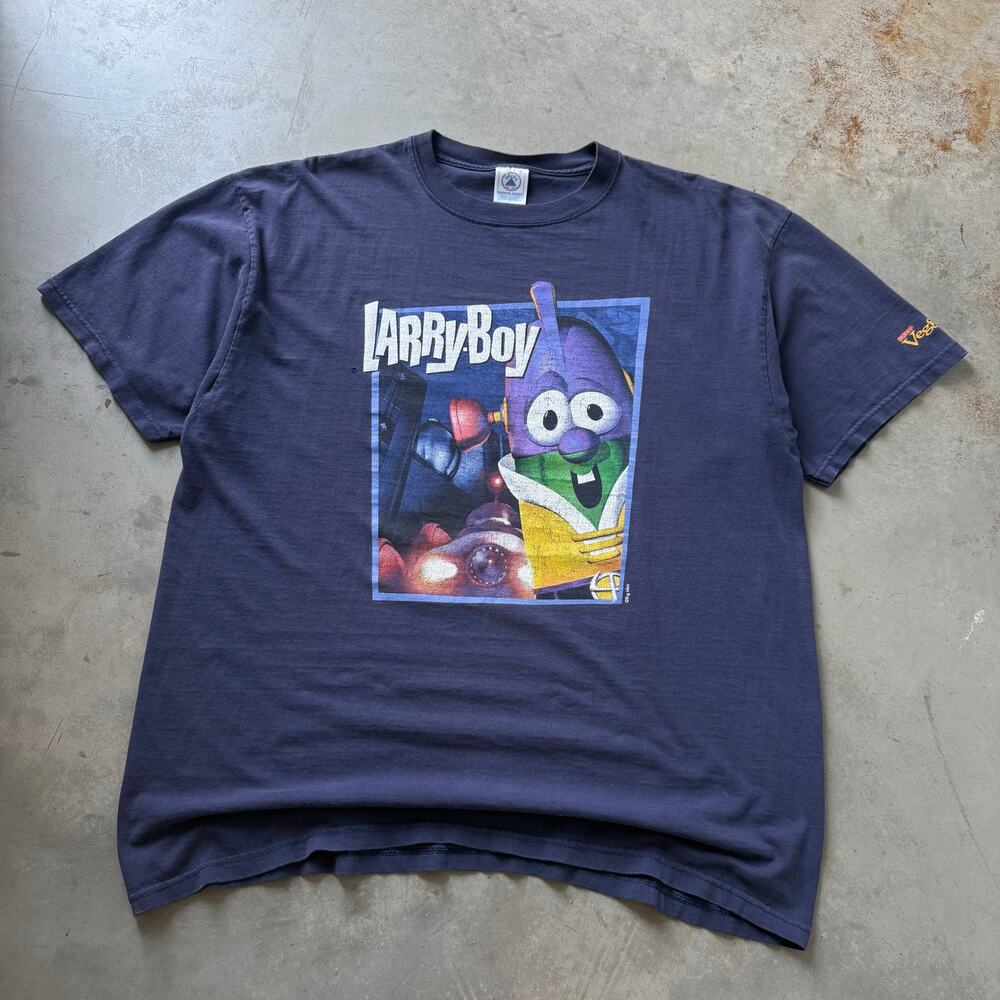 Vintage Y2K Veggie Tales Larry Boy Cartoon Promo Retro Graphic T-shirt Size XL